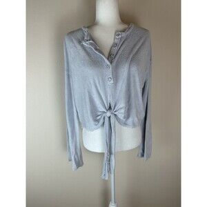 Free People M Emmas Henley Shirt Top Blue Thermal Tie Terry Button